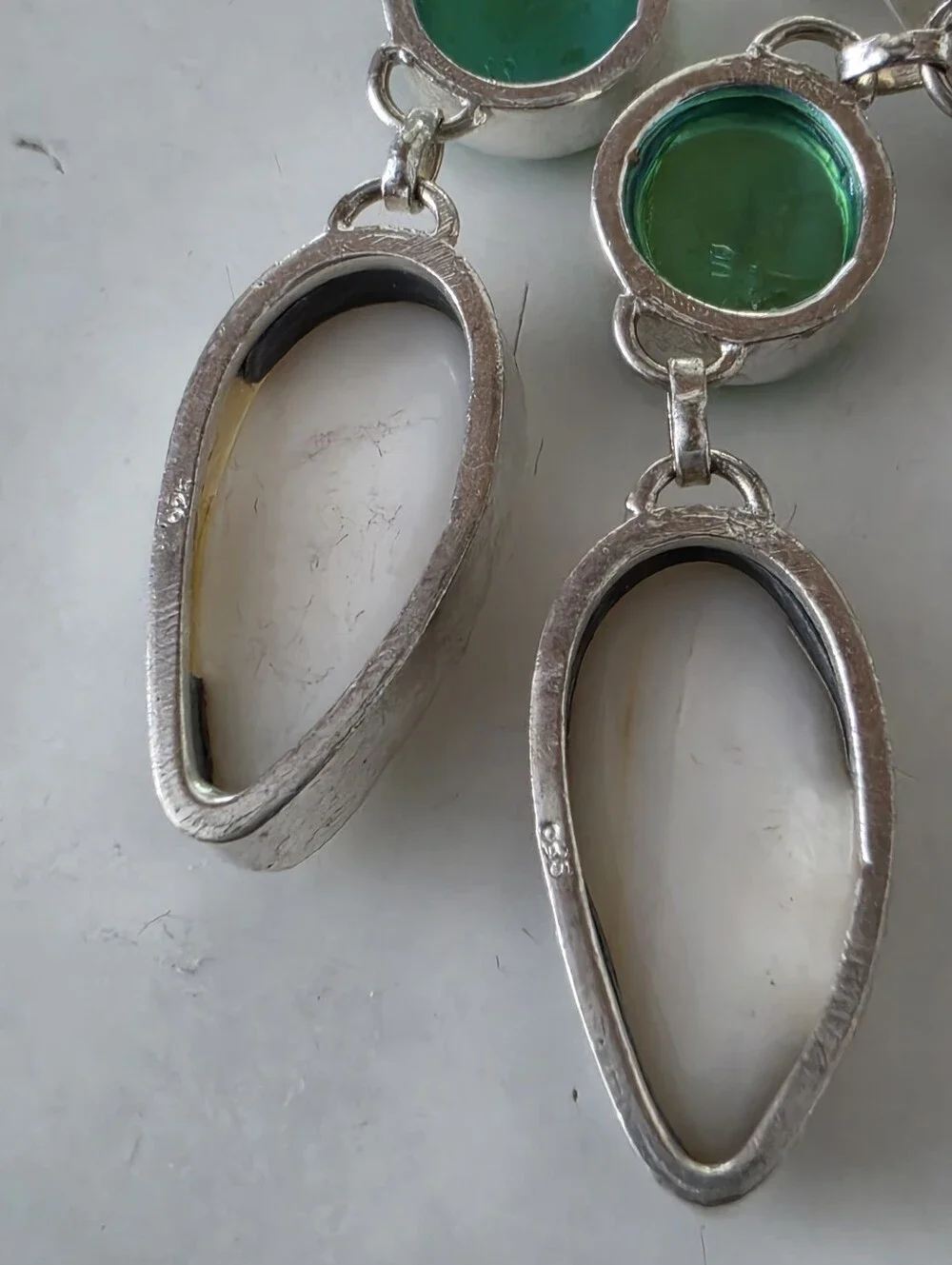 Green Crystal & White Gemstone Earrings Sterling Silver 925